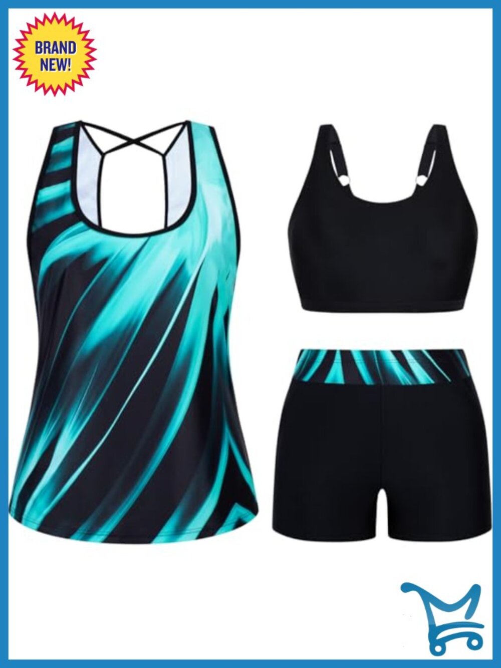 Arolina 3 Piece Tankini Set Women Plus Size Modest Swimwear with Pockets